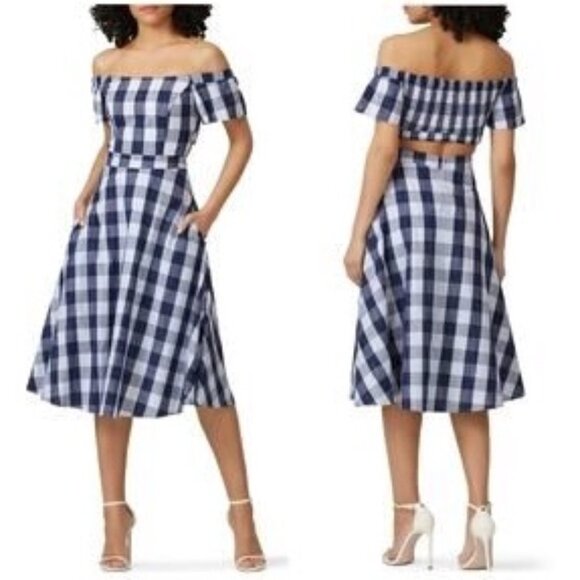 Adelyn Rae Off-Shoulder Gingham Plaid Dress Cutout Back A-Line Size Medium NWT - Picture 1 of 12